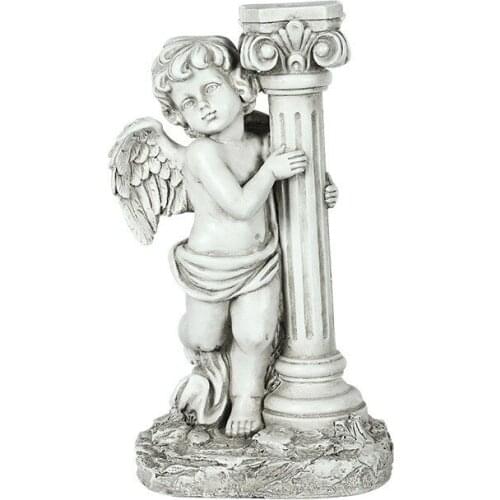 49cm Antique Angel Sculpture Courtyard Furnishings Indoor and Outdoor Solar Street Lamp Garden Landscape Decoration Resin Crafts