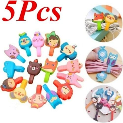 5Pcs Headphone Cable Wire Cord Winder Organizer Clip Wrap Cute Cartoon Earphone