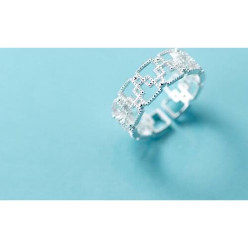 7mm 100% Authentic REAL.925 Sterling Silver Jewelry hollow Square Geometric Band Wider Long Rings OPEN adjust GTLJ1543