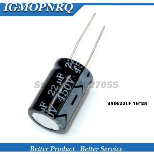 10PCS 450V22UF 16*25mm 22UF 450V 16*25 Aluminum electrolytic capacitor new