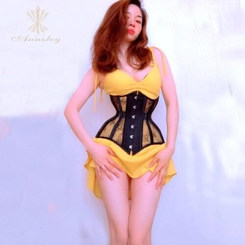 Annzley steel corset breathable yarn thin black lace waistband waistband waistcoat Breathable yarn + Lace thin waist pack