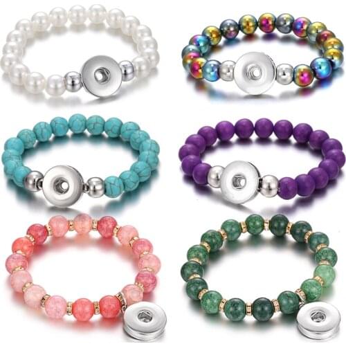 New Snap Bracelet 18mm Snap Button Bracelet Handmade Natural Stone Beaded Bracelets for Women DIY Beads Snap Jewelry