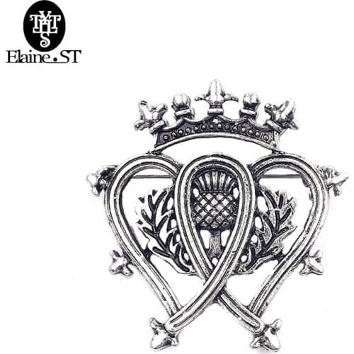 Outlander Brooch Flower Crown Double Heart Scotland Thistle Scottish Irish Badge Pins Brooches For Women Men Sword Lion Jewelry