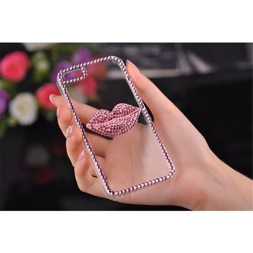 Bling Rhinestone Diamond Transparent Soft TPU Phone Case Pink Lip Case Cover For iPhone 11 12 pro X XS MAX XR 6S 7 8 PLUS