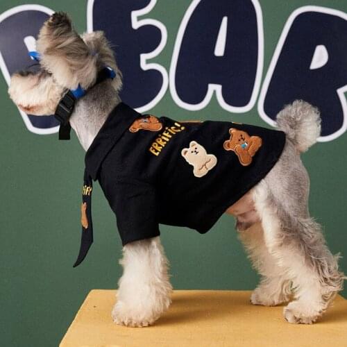 Gentle Pet Dog Shirt for Small Medium Dogs Kawaii Bear Embroidered French Bulldog Suit with Necktie Set Autumn Dogs Pets Clothes