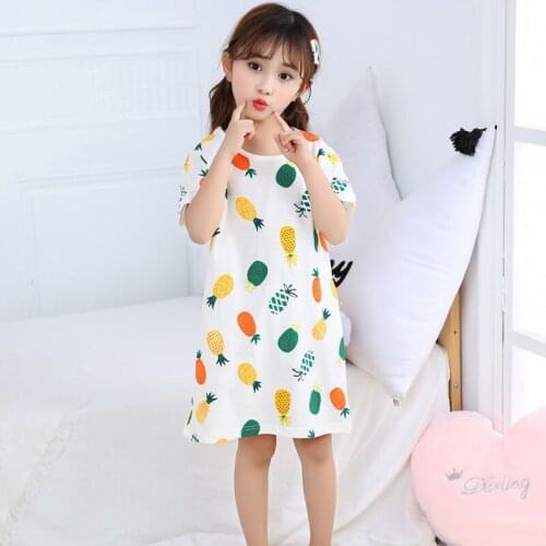 Girls Cotton Nightdress Short Sleeve Princess Thin Summer Sleeping Dress Nightgown Cute Cartoon Printing Pajamas