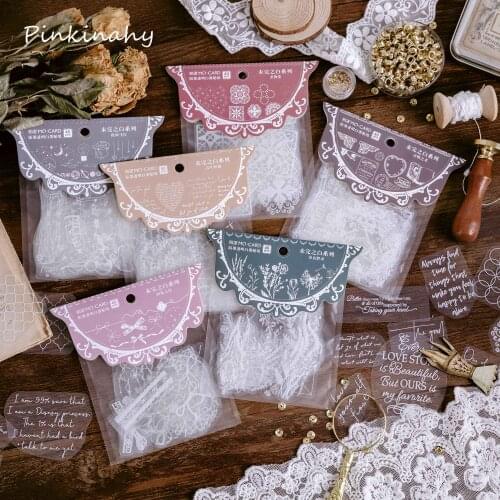 Journamm 40pcs/pack White Aesthetics Junk Journal Decorative PET Stickers Scrapbooking Adhesive Labels Diary Stationery Album