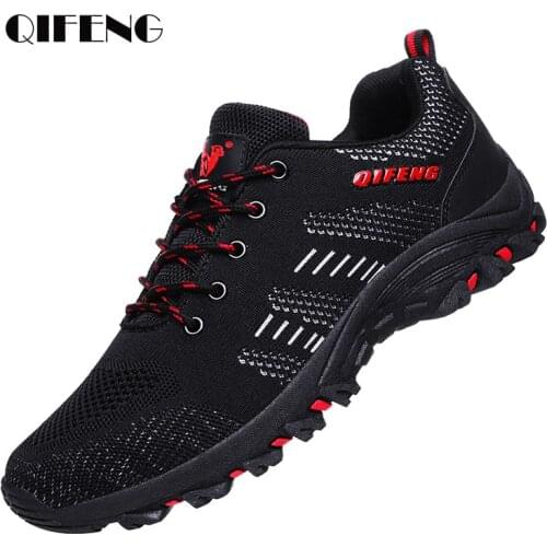 Large Size 2021 Men Soft Outdoor Casual Shoes Summer Breathable Mesh Sneakers Black Hiking Footwear Fashion Trial Running Shoes