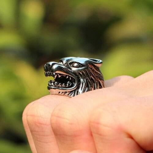 MANGOPIE Tibetan Silver Wolf Head Rings For Men Rock Punk Rings Cool Biker Jewelry Classic Design Animal Rings Jewelry