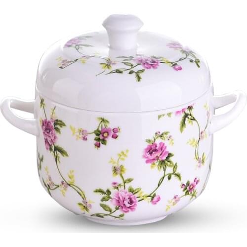 TT Slow Cooker Ceramic with Lid Stew Cup Slow Cooker Bowl Bone China Large and Small Double Lid Household Liner