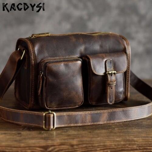 2021 New Arrivals Genuine Leather Handmade Small Men Message Bag Vintage Casual Man Crossbody Shoulder Bag Satchel Purse For Men