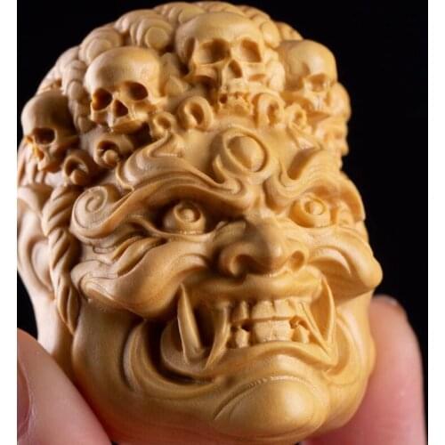 Natal Buddha Wood Skull Head Handmade Exorcism Town Car Pendant Decoration Solid Wood Key Chain God Statue