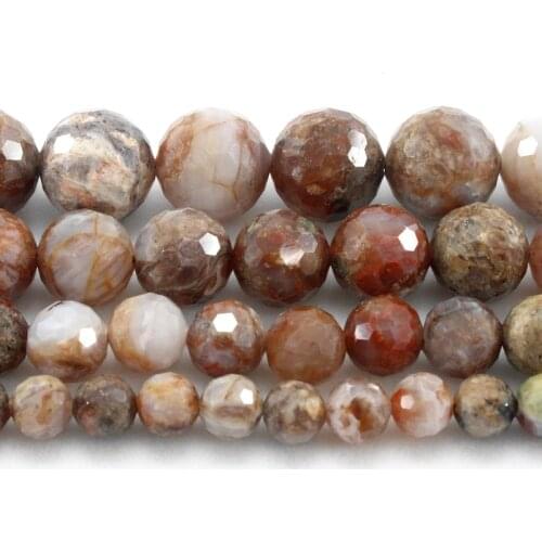 Natural Hard Faceted Blood Agate Round Loose Beads Strand 6/8/10/12MM For Jewelry DIY Making Necklace Bracelet