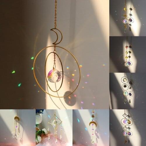 New Crystal Wind Chime Star Moon Sun Pendant Dream Catcher Colorful Beads Hanging Drop For Outdoor Indoor Garden Home Decor