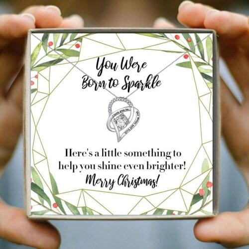 Crystal Heart Necklace Women Letter "I Love You to The Moon and Back" With Wishing Card Fashion Jewelry Merry Christmas Gift