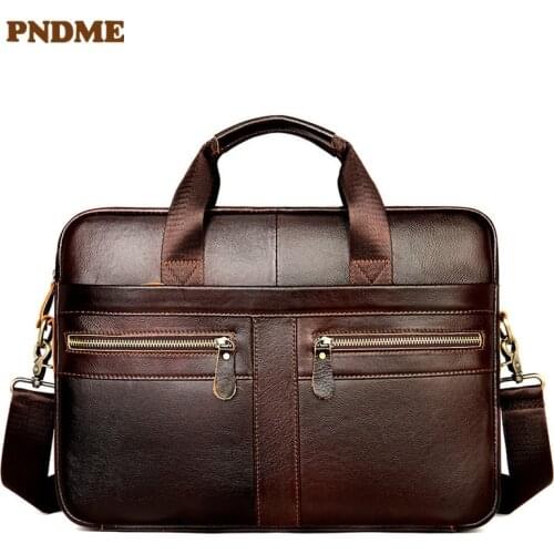 Casual vintage genuine leather mens handbag briefcase business computer bag first layer cowhide travel shoulder messenger bag