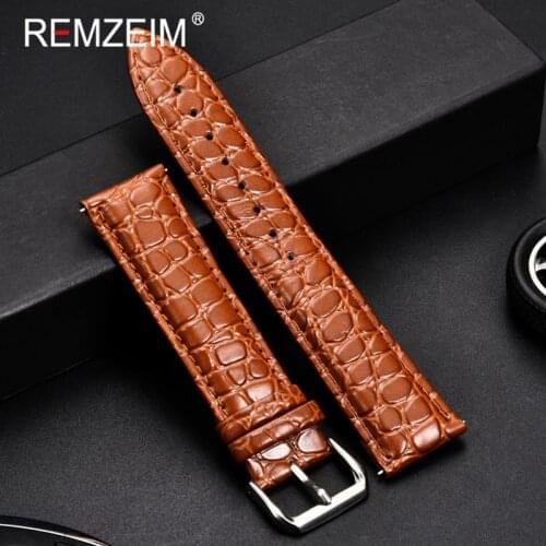 REMZEIM Leather Watchband Strap 16 /18 /20 /22 /24mm Stainless Steel Buckle Men Women Replace Band Watch Accessories