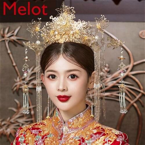 High-End Luxury Chinese Wedding Bridal Phoenix Crown Fringed Headwear Noble Hair Accessories Elegant