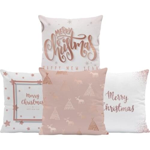 Luxury Rose Gold Fashion Christmas Style Pillowcase Letter Snowflake Stars Sofa Decoration Pillow Marble Deer Pine Tree Mat