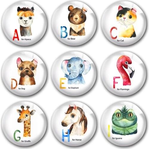 Handmade Children English Alphabet A-Z Learning Round Photo Glass Cabochons Demo Flat Back DIY Jewelry Making Findings Accessory