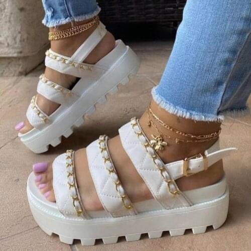Womens Platform Chain Decor Sandals Female Summer 2021 Women Thick Bottom Shoes Woman Wedge Platform Sandals Increased Shoes