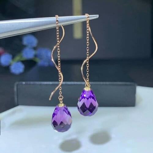 Shilovem 18K yellow Gold Piezoelectric Amethyst stud earrings wedding fine Jewelry trendy gift new plant 8*11mm myme0811999z