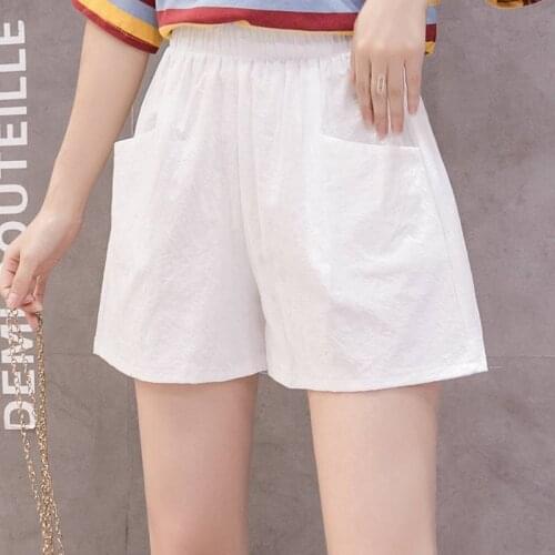 Cotton And Linen Shorts Women Pockets Loose Plus Size High Waist Summer Shorts Casual Thin Wide Leg Short Femme Sweatpants C7350