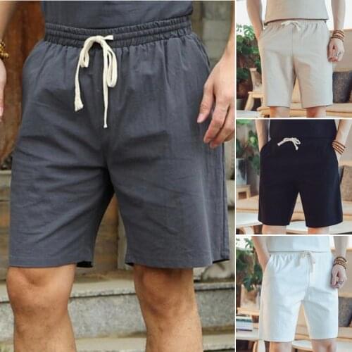 Brand Mens Casual Shorts High Quality Linen Cotton Comfort Shorts Male Streetwear Solid Color Loose Fashion Shorts Men