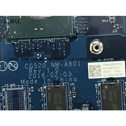 BRAND NEW CG520 NM-A801 LAPTOP MOTHERBOARD FOR LENOVO 110-15IBR NOTEBOOK ONBOARD N3060 4GB RAM