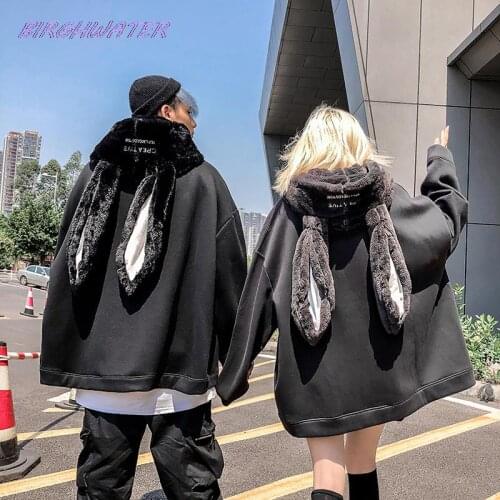 Bunny Hoodie Autumn Plush Hip Hop Hoody Couple Rabbit Ear Personality Fashion Black Sweatshirts 2020 Long Sleeve Men Women Top