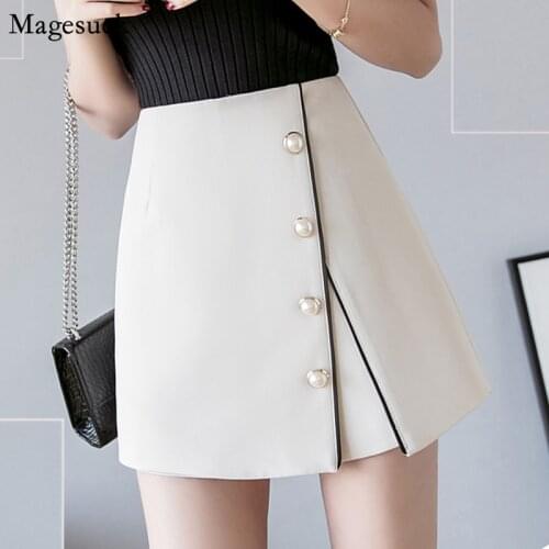Spring A-Line Solid Skirt Women Button High Waist Skirt For Women Korean Beading Short Skirts Faldas Mujer Moda 2021 7639