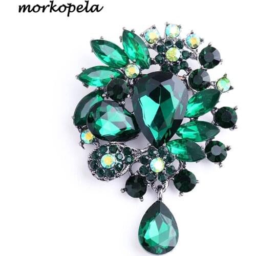 Morkopela Big Crystal Brooches and Leaf Pins For Women Banquet Luxury Brooch Jewelry Scarf Suit Pin Accessories Gift