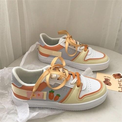 Woman Vulcanize Shoes Summer 2021 Patchwork Sneakers Sweet Girls' Footwear Fashion Carrot Cute Orange Women Shoes