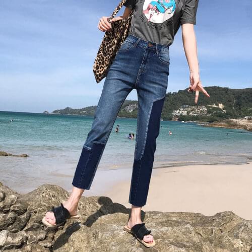2021 Women Spring New Casual Denim Pant Female Button Patchwork High Waist Plus Size Jeans Lady Vintage Loose Harem Trouser F954