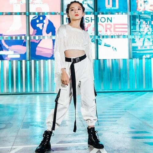 New Girls Jazz Dance Costumes Hip Hop Dance White Handsome Suit For Kids Modern Street Dance Performance Stage Clothing DQL4922