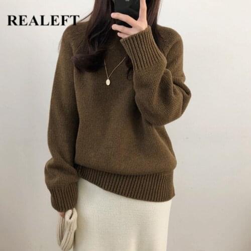 REALEFT 2021 New Autumn Winter Solid Oversized Thicken Womens Sweater Elegant Knitted Sweater Warm Female Pullovers Jumper