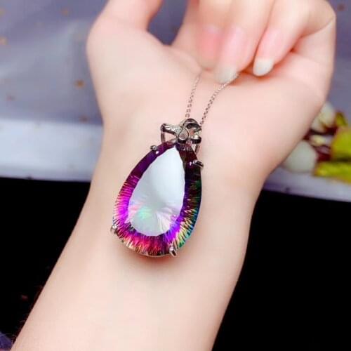 Charming super big size rainbow jasper pendant women silver necklace sweater necklace 925 sterling silver good gift only 10 pc