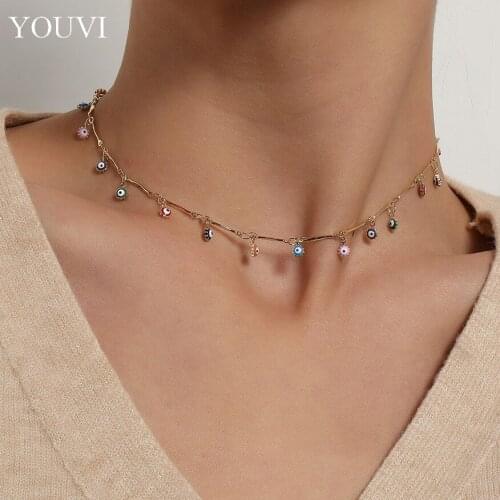 YOUVI Geometric Color Glaze Round Choker Necklace For Women Fashion Minimalist Chains Necklace Choker Jewelry Cute Accessories