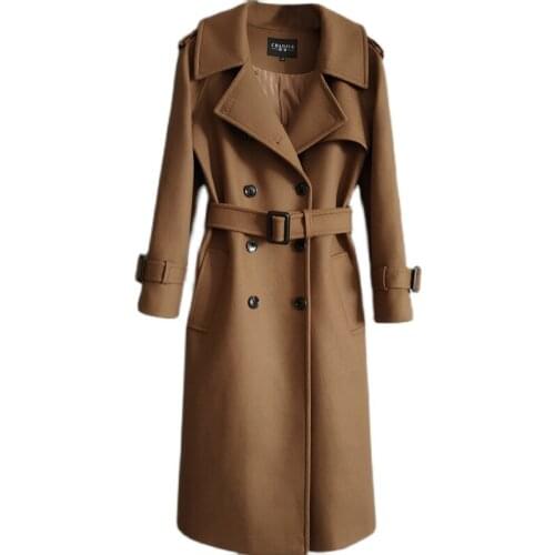 Top quality Over-the-knee Wool Jacket Women 2021 Winter New Warm Lady Coat Camel With belt Chic Plus size Female Long Overcoat
