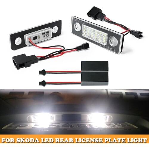 1Pair Free Error LED Rear License Number Plate Light Lamp for Skoda Octavia Facelift Rommester 5J White Car Styling