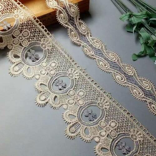 1 Yards Embroidery Flower Lace Ribbon Trims for Sofa Curtain Trimmings Dress Edge Costumes Applique Beige 11 cm 5 cm New