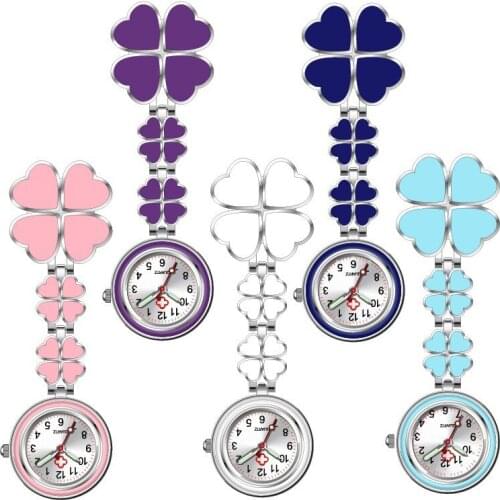 10pcs/lot Colourful Love Heart Four Clover Petal Alloy Glue Nurse Doctor Hospital FOB Pocket Watches Hospital Timer Gift Clock