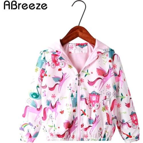 2020 Spring autumn children outerwear girls fashion horse print jackets for girls 2-8Y animal flower style hooded clothes girls