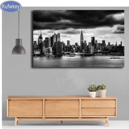 3D mosaic rhinestones painting diamond embroidery Views Of New York City Skyline Black And White diamond painting Full square 5d