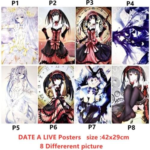 8pcs/set Anime DATE A LIVE poster Kurumi Kaguy Tohka Tenka Origami Kotori embossed Posters toy gift size 42x29CM