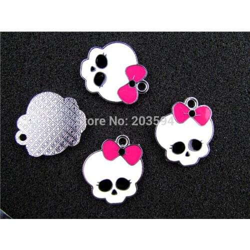 AE403 Mix Color 100Pcs Alloy Metal Enamel Skull Charms Pendants 25x22mm