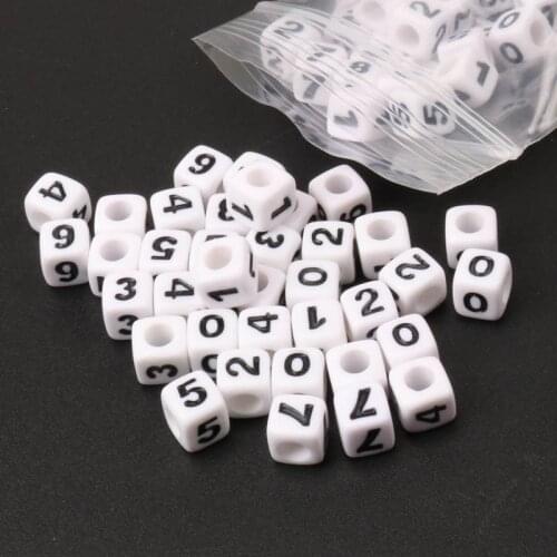 7mm 200pcs white and black Number Cube Acrylic neon Beads For Jewelry making DIY