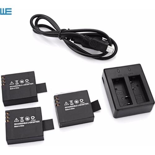 SJ4000 Accessories. 3Pcs for SJCAM Batteries SJ4000 SJ5000 SJ6000 Bateria Battery+Dual Charger for SJ Camera