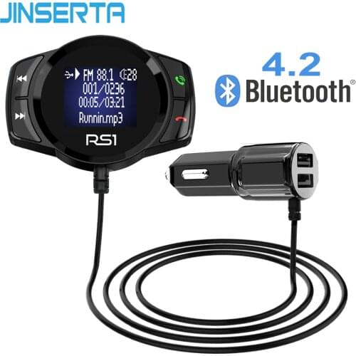 JINSERTA Bluetooth FM Transmitter Car MP3 Player FM Modulator Handsfree Dual USB 2.1A Quick Charger for iPhone X