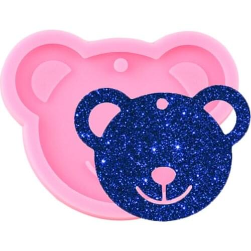 Shiny Glossy Bear Head Silicone Mold Epoxy Resin Keychain Molds Polymer Clay Pendant Mould Jewelry Making Necklace Moulds